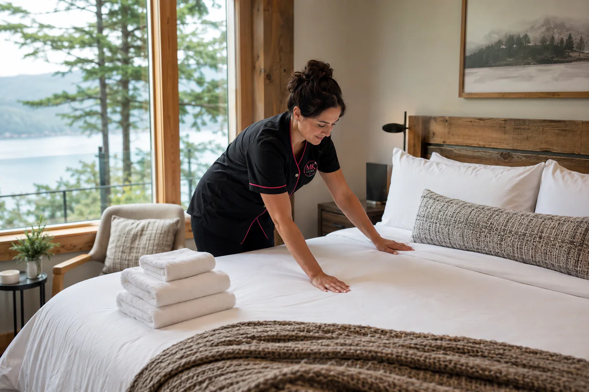 Professionally prepared vacation rental bedroom ready for guests
